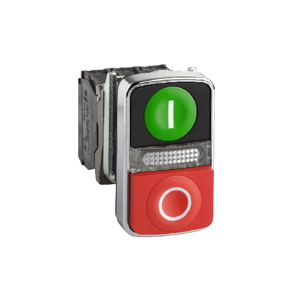 PULSADOR BICEFALO ILUMINADO HARMONY XB4 METALICO Ø22MM VERDE Y ROJO 240V AC
